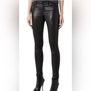 Allsaints midrise stretch wax coated black denim size 29 moto ankle skinny Jean